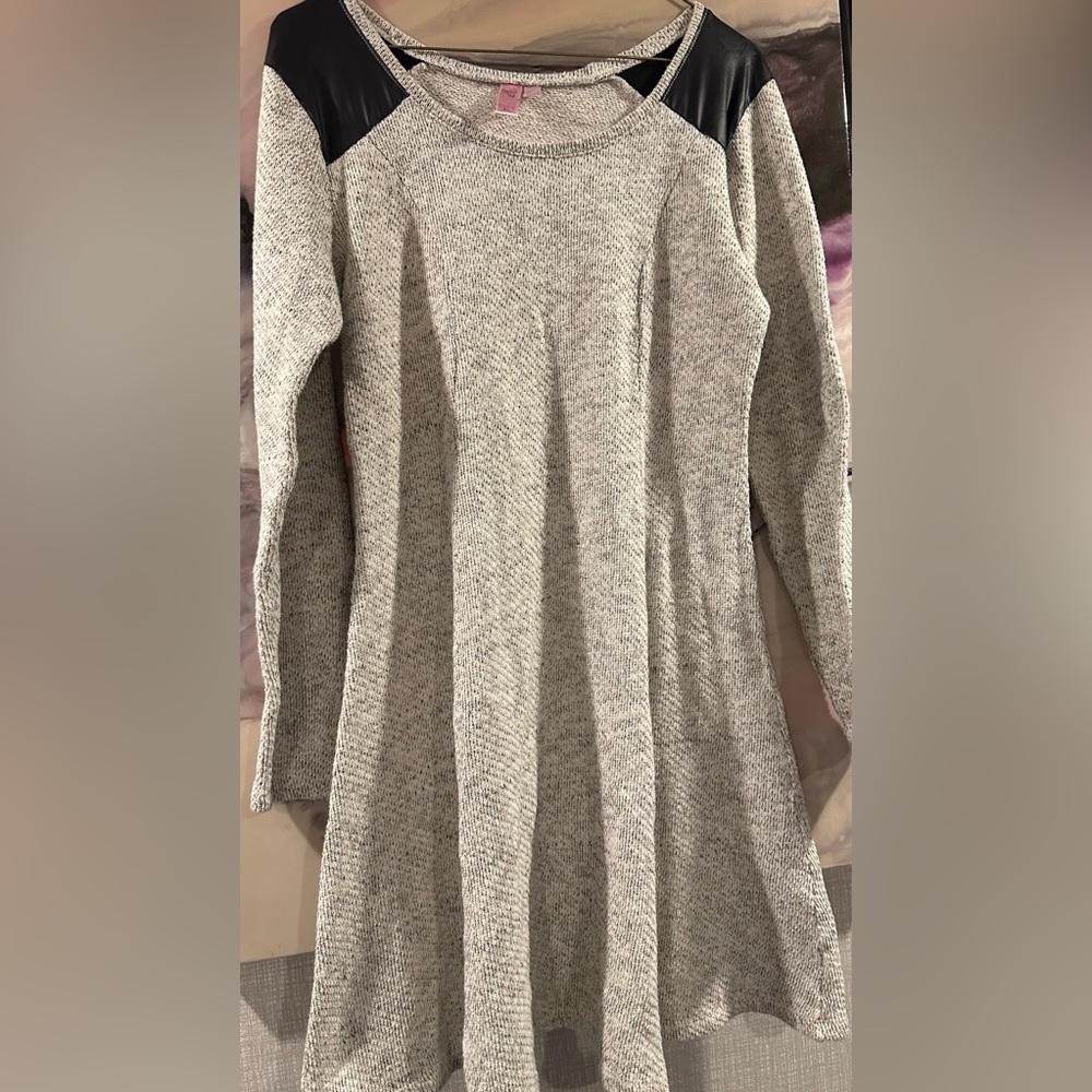 Dolled Up Tunic woven material with faux leather on shoulders